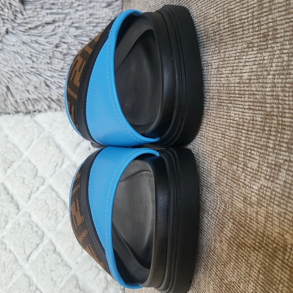 Fendi Diagonal Slides BrownFF jacquard leather slides